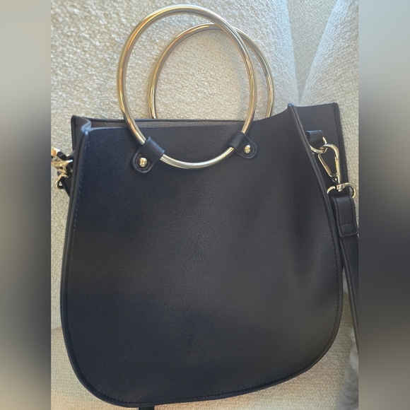 Nordstrom/Brass Plum, Faux Leather Satchel Crossbody Bag, Black/Silver - Picture 4 of 10